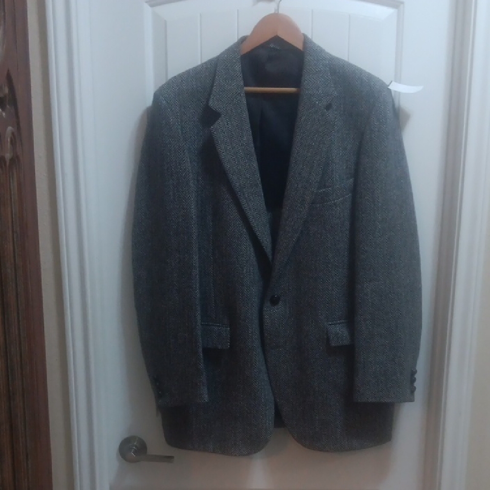 VTG STAFFORD Harris Tweed Leather Knotted Button Unlined Blazer